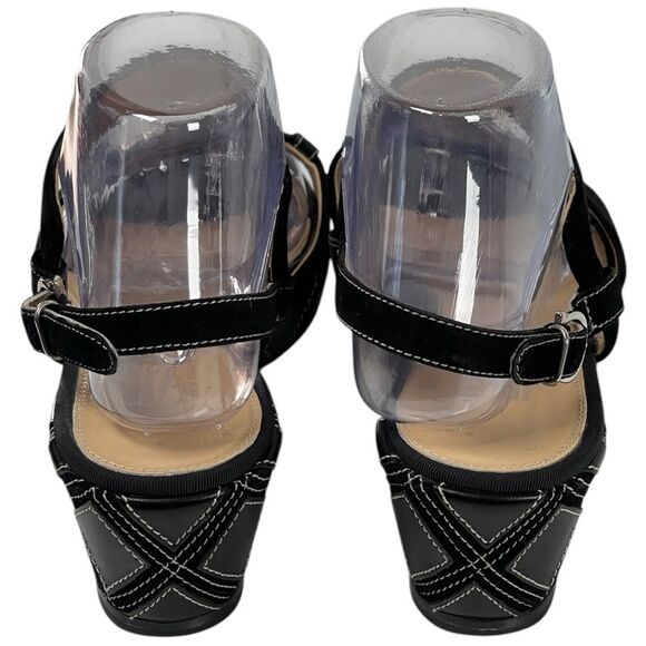 Salvatore Ferragamo Black Geometric Leather Wedge Heel Sandals Women’s Size 8 - Picture 4 of 9